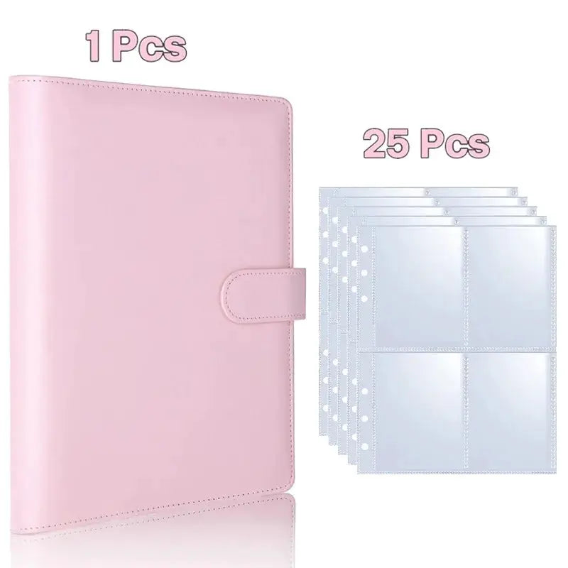 Simples Market A5 pink PU leather photo binder with 25 clear insert sheets