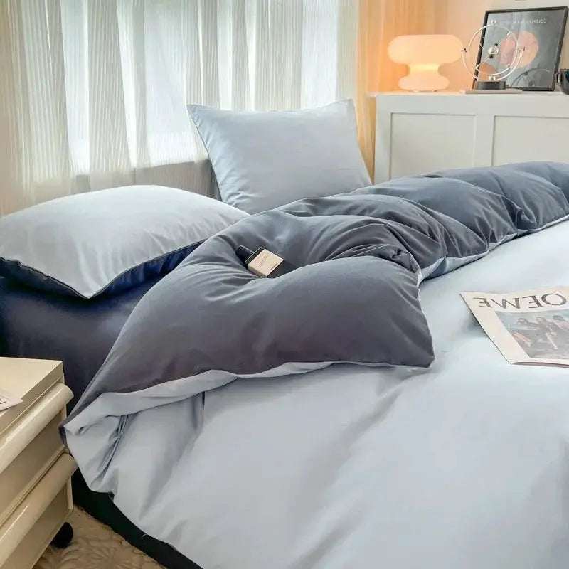 4-piece two-sided blue-gray brush fabric duvet cover bedding set with pillowcases by Simples Market