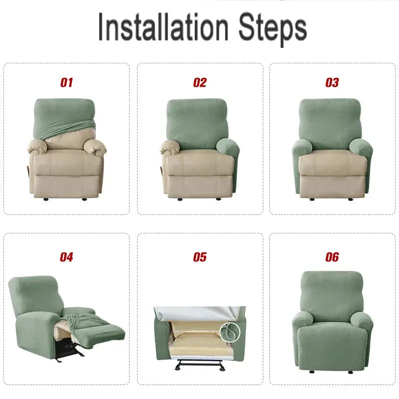 Recliner slipcover set by Simples Market in green stretch spandex, 4-piece non-slip armchair covers