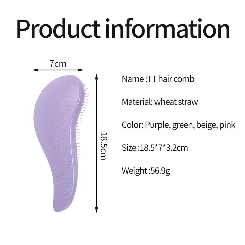 Simples Market Magic detangling hairbrush, wheat straw, purple, anti-static, scalp massage comb, 18.5 cm long