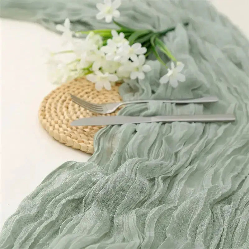Semi Sheer Sage Gauze Table Runner Cheesecloth For Weddings Parties Christmas Banquets Vintage Table Decor