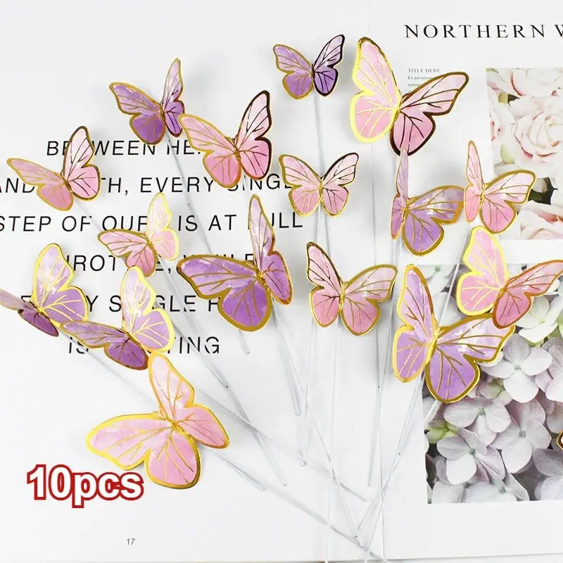 Colorful Gilt Edged Butterfly Cake Toppers Set Of 10 For Birthday Wedding Bridal Shower Dessert Table Decor