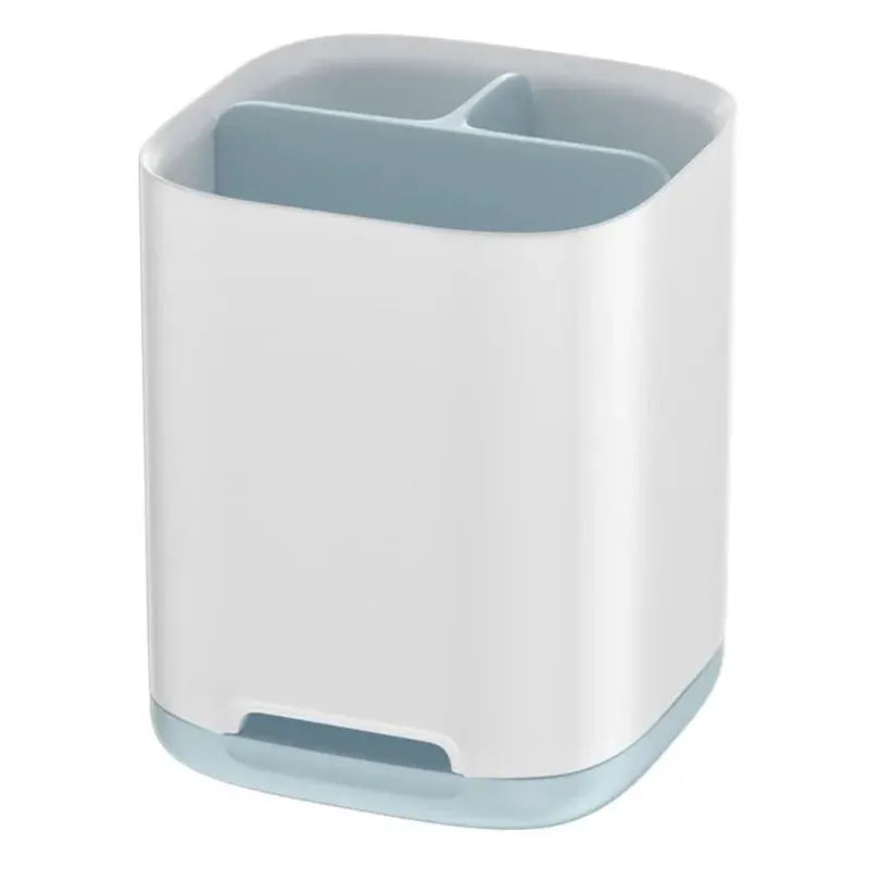 Electric toothbrush holder; white body with light blue interior, large capacity countertop bathroom organizer
