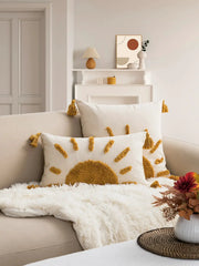 Pillowcase cover by Simples Market, yellow sun pattern on bohemian cotton sail fabric with tufting, for sofas and beds