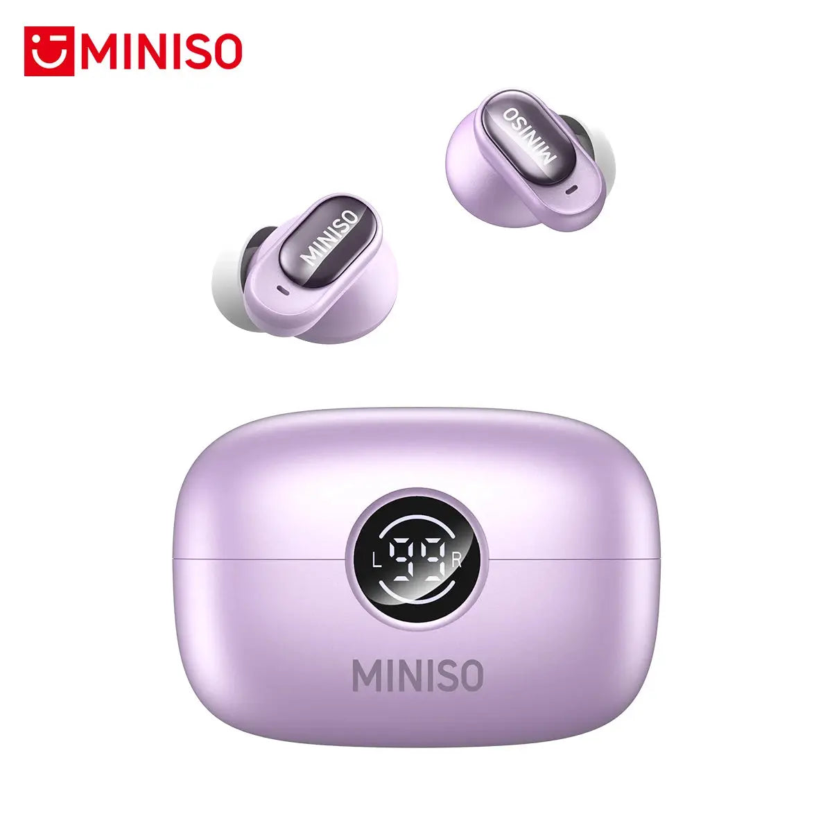 MINISO MS105 wireless in-ear earbuds with lavender charging case; IPX5 waterproof