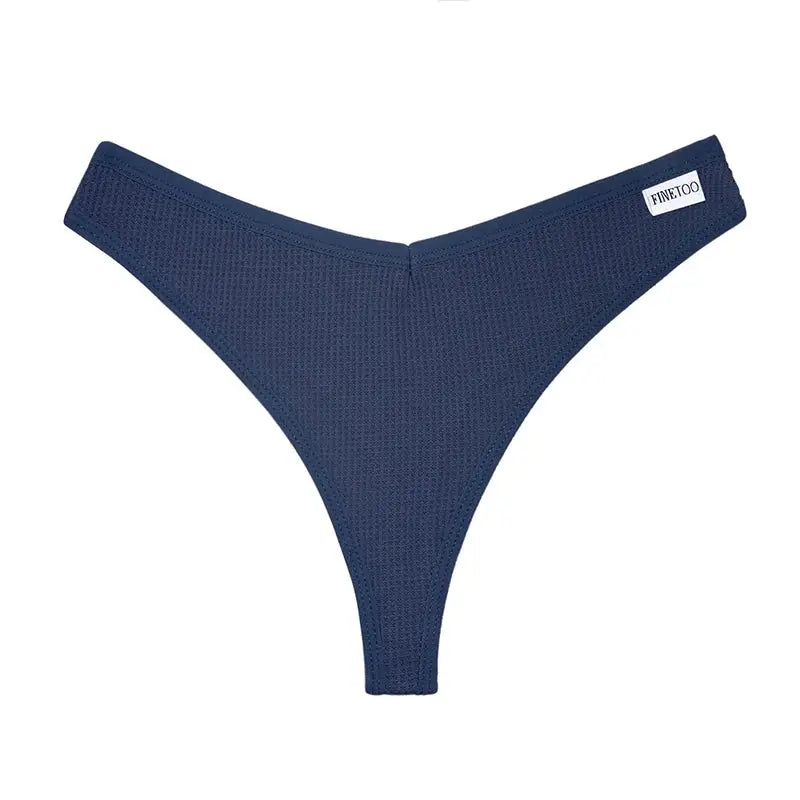 Thong underwear in navy blue waffle-knit with Finetoo label