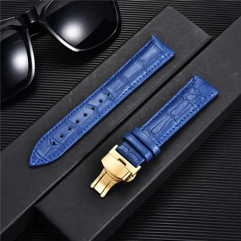 Remzeim Bamboo Pattern Genuine Leather Watch Strap First Layer Cowhide With Steel Butterfly Buckle 18mm 20mm 22mm 24mm