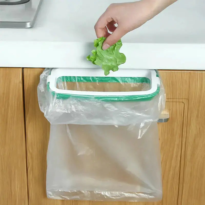 Green Hanging Garbage Bag Rack With Cover For Kitchen Cabinet Portable Rubbish Bag Plastic Holder