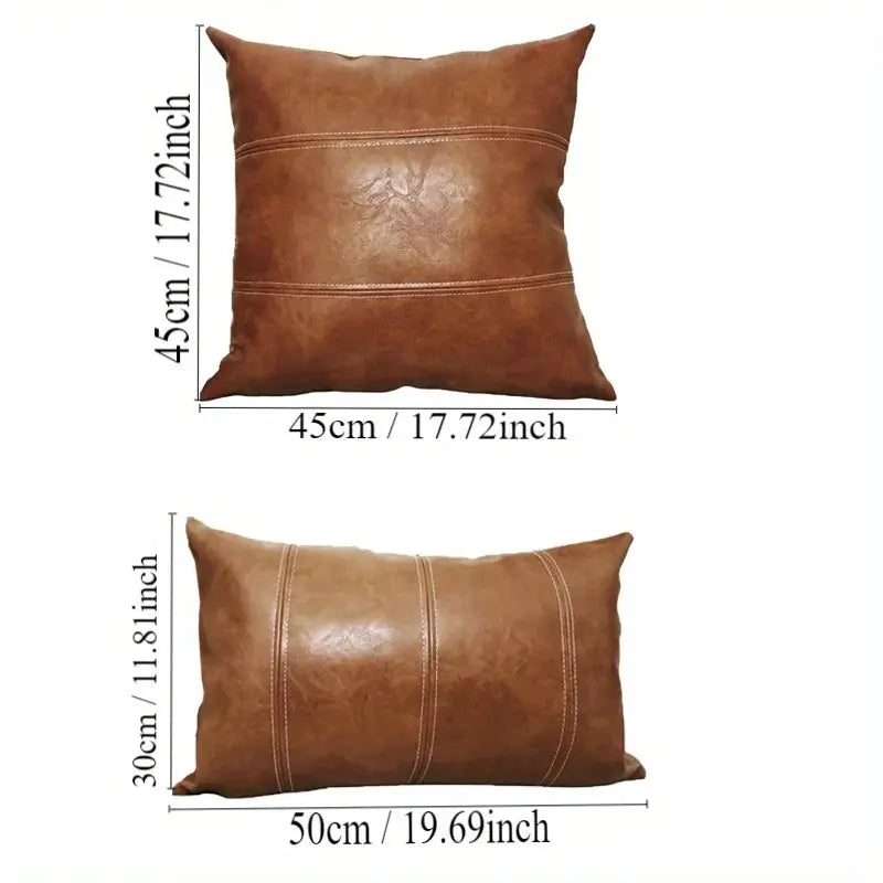 2 brown faux leather pillow covers by Simples Market, large decorative cushions in 45x45 cm and 50x30 cm