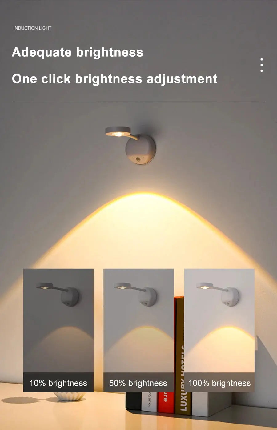 Night light USB LED by Simples Market; white wall-mounted, motion sensor, adjustable brightness for kitchen or bedroom