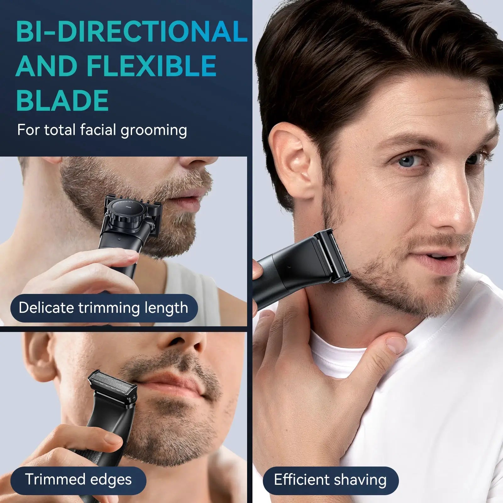 KENSEN S15 2-in-1 electric beard trimmer with dual-sided blade in black; IPX6 waterproof by Simples Market