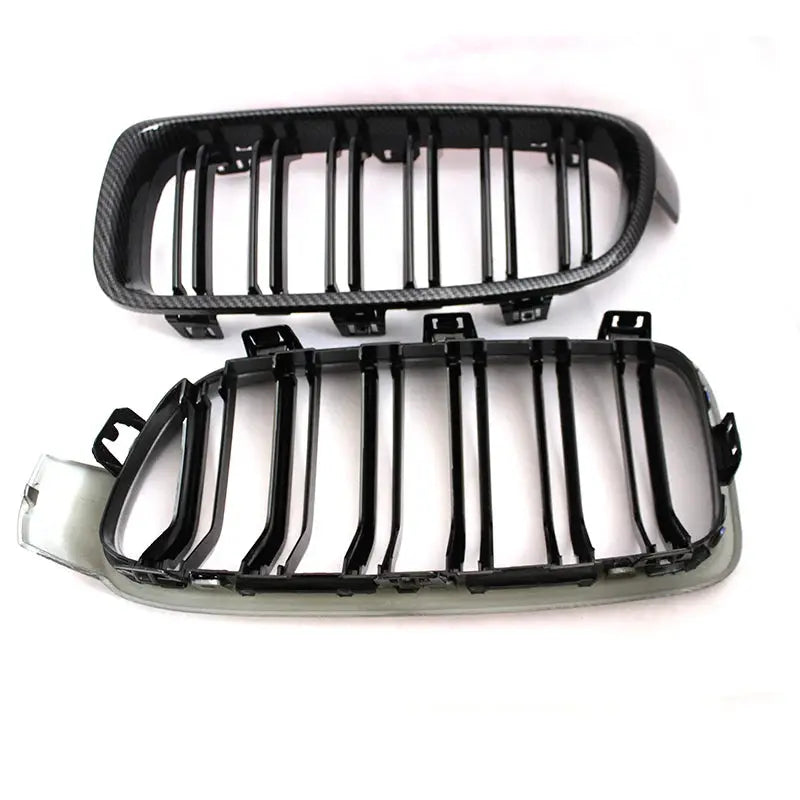 Front kidney grille set for BMW F30/F31/F35, 2 black dual-slat ABS grilles by Simples Market