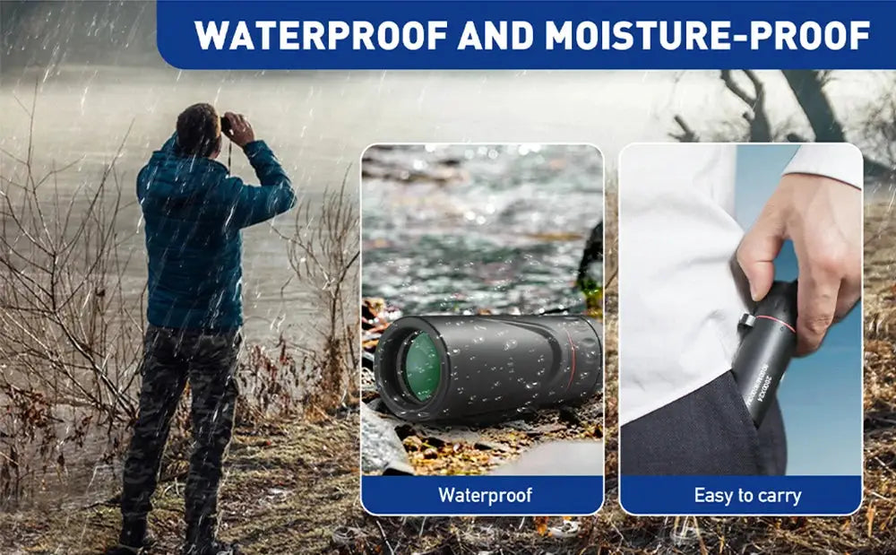 Monocular telescope 2000X24 HD, waterproof black handheld monocular for easy outdoor viewing.
