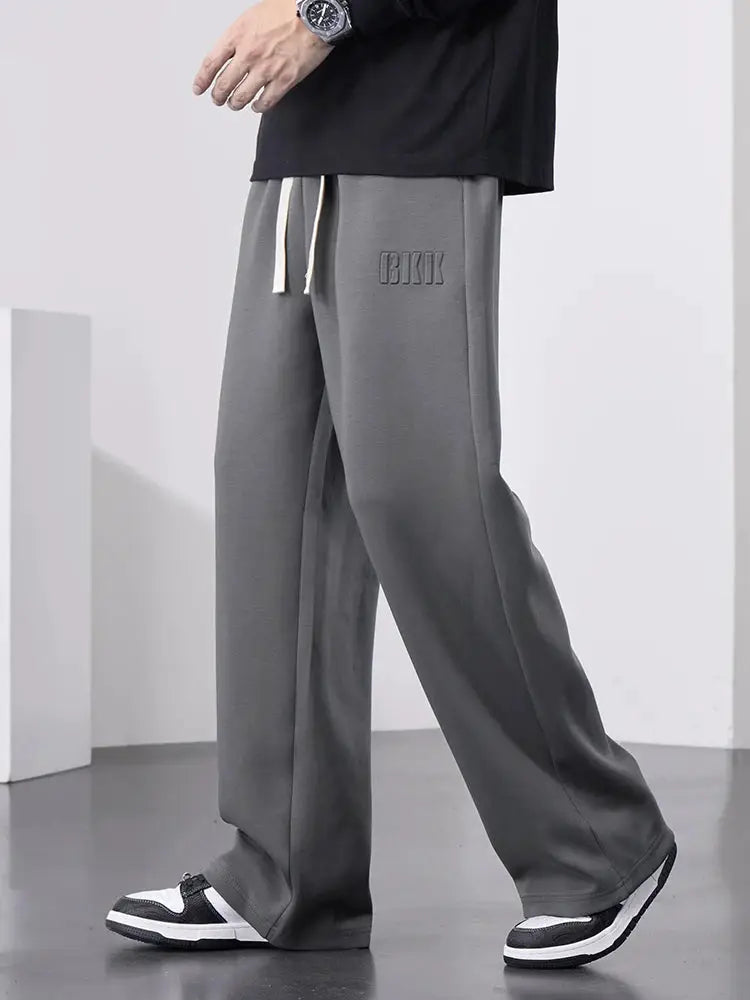 Simples Market men's gray wide-leg cotton track pants with drawstring, baggy casual sports pants in 8XL.