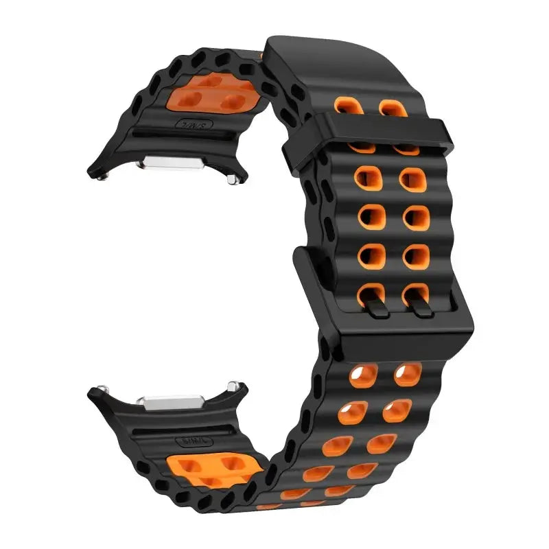 Marine Band silicone strap for Samsung Galaxy Watch Ultra2 47mm, black with orange perforations, Simples Market
