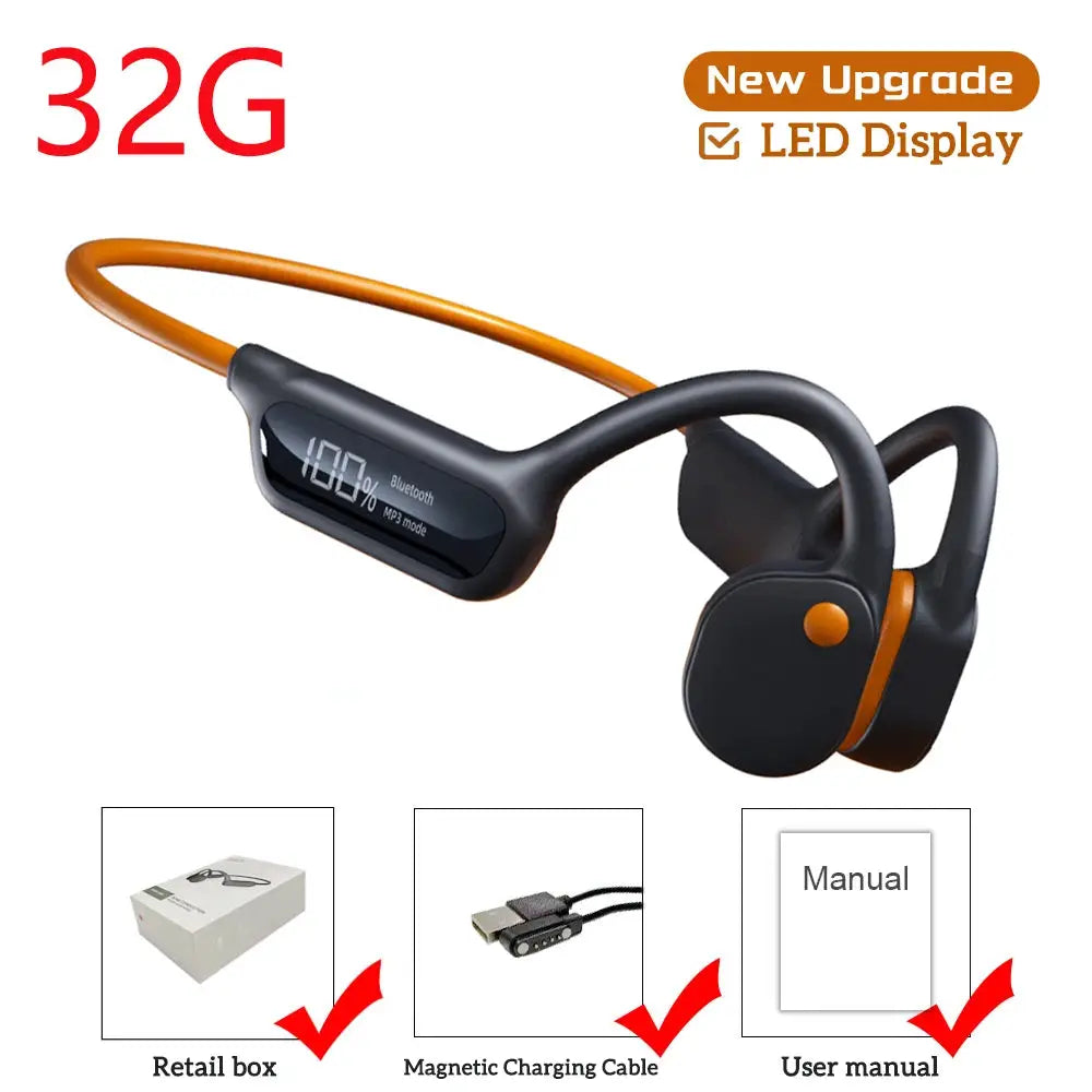 Bone Conduction Earphones IPX8 Waterproof Headset Bluetooth 5.4 Wireless 32GB Storage HiFi Stereo For Swimming