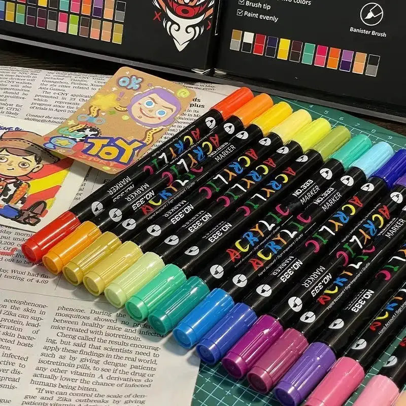 Professional 48 Color Acrylic Paint Markers Dual Tip Fine And Brush For Stone Wood Calligraphy And Art Projects