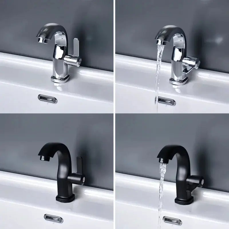 Simples Market deck-mounted basin faucet set with four single-lever taps in chrome and matte black finishes.