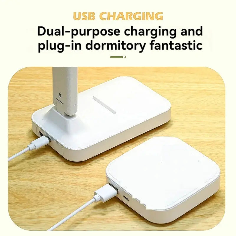 LuminaDesk Dual Head LED Desk Lamp Foldable Dimmable Reading Light With USB Rechargeable Battery
