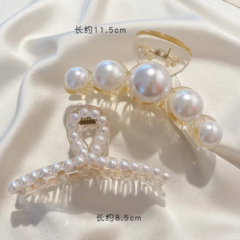 PearlGlow Simulated Pearl Hair Claws for Women Korean Acrylic Large Size Barrette Shark Clip Elegant Secure Hold All Day