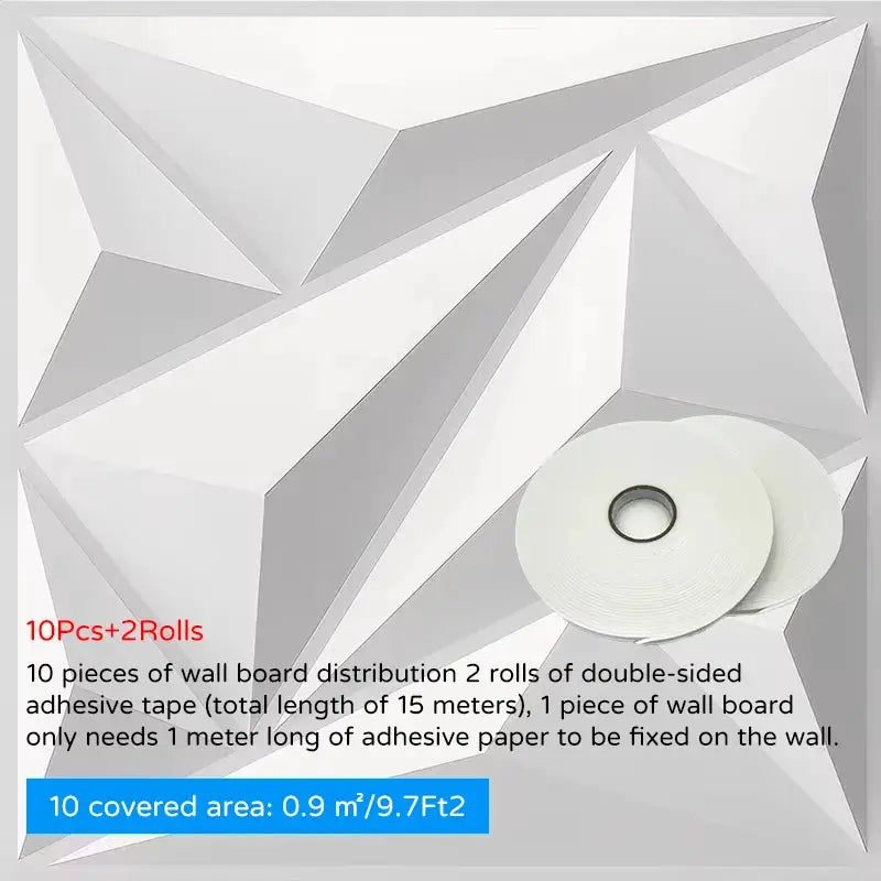 10-piece 30x30cm 3D wall panel set by Simples Market in gray with 2 rolls of double-sided tape
