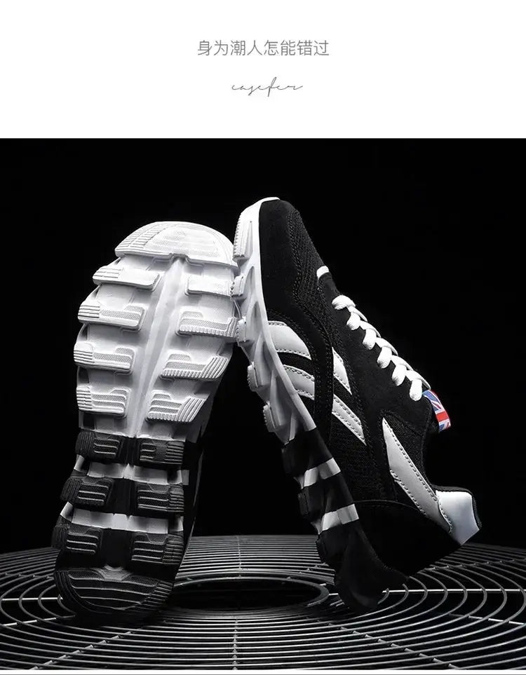 Brand Trend men's fitness sneakers with wear-resistant cushioning and thick sole, breathable black-and-white upper
