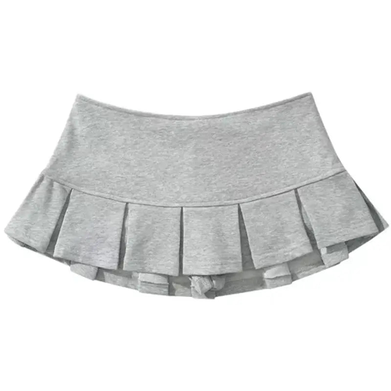 Pleated mini skirt gray high-waist with built-in shorts, Simples Market