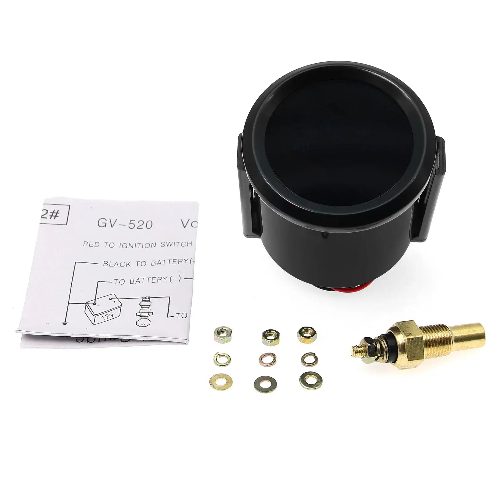 52mm black multifunction gauge kit with tachometer, boost, oil & water temp sensors and mounting hardware