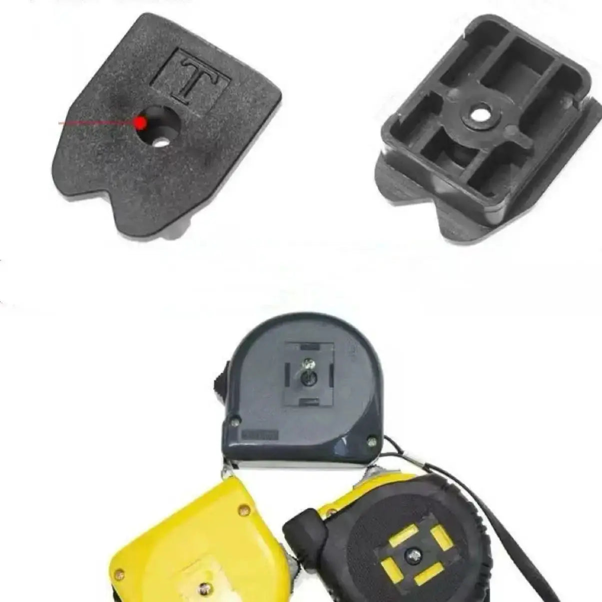 Quick-release belt organizer clip set by Simples Market in black plastic; universal tape measure hanger (3 pieces)