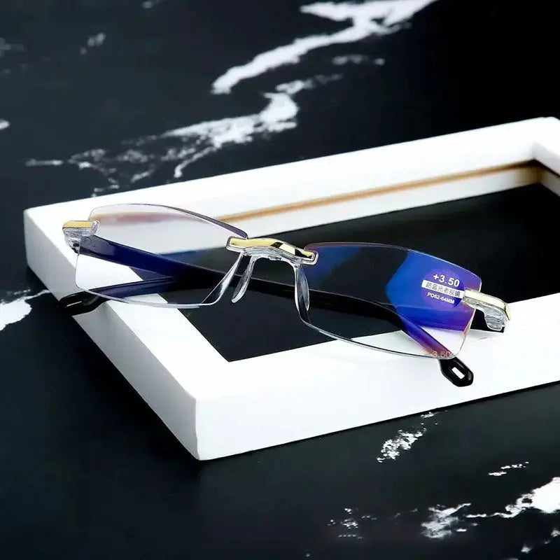 Klassnum 2025 Rimless Reading Glasses for Men and Women Ultralight Retro Square Eyewear Anti Blue Light