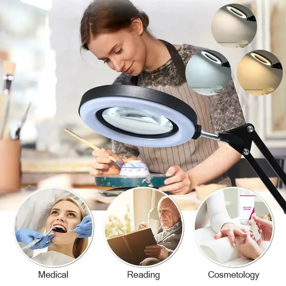 72 LED Illuminated Magnifier 8X 10X Magnification USB Desk Lamp With 3 LEDs For Soldering Repair Crafting And Beauty