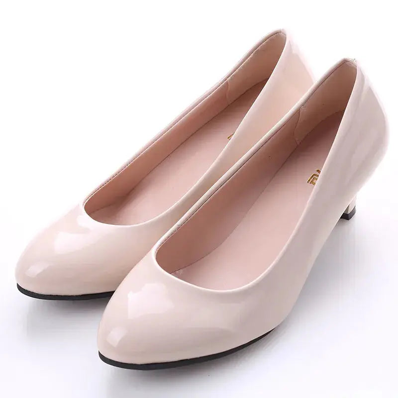 GraceStep Nude Pumps For Women Medium Heel Slip On Dress Shoes Sleek PU Comfort For Office And Parties
