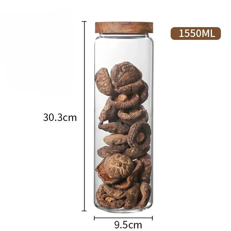 Glass Canister Set With Wooden Lids Airtight Jars For Kitchen Storage Cereal Dispenser And Pantry Organization