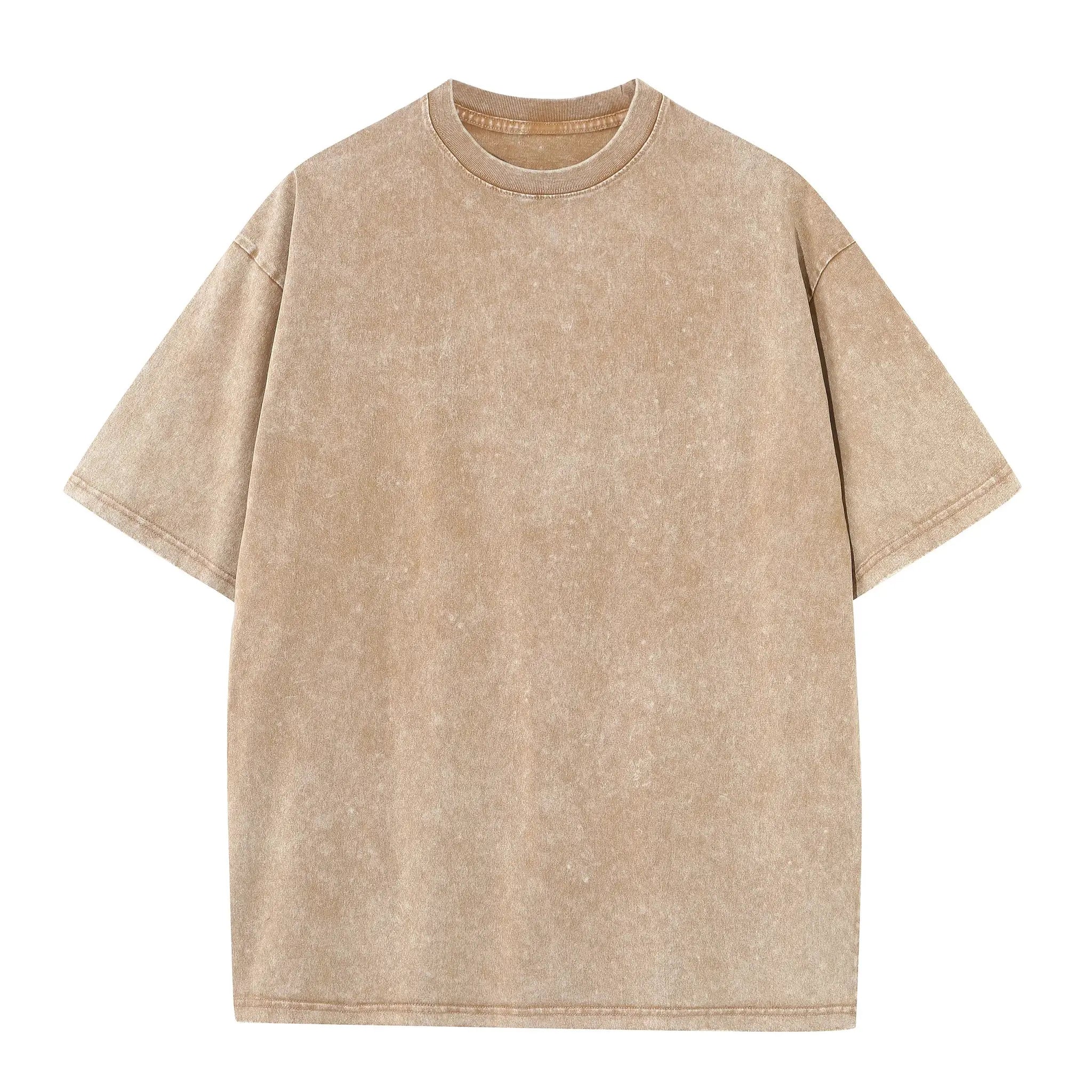 Men's Summer Pure Cotton Distressed Retro Drop Shoulder T Shirt Solid Color Loose Casual Breathable Tops