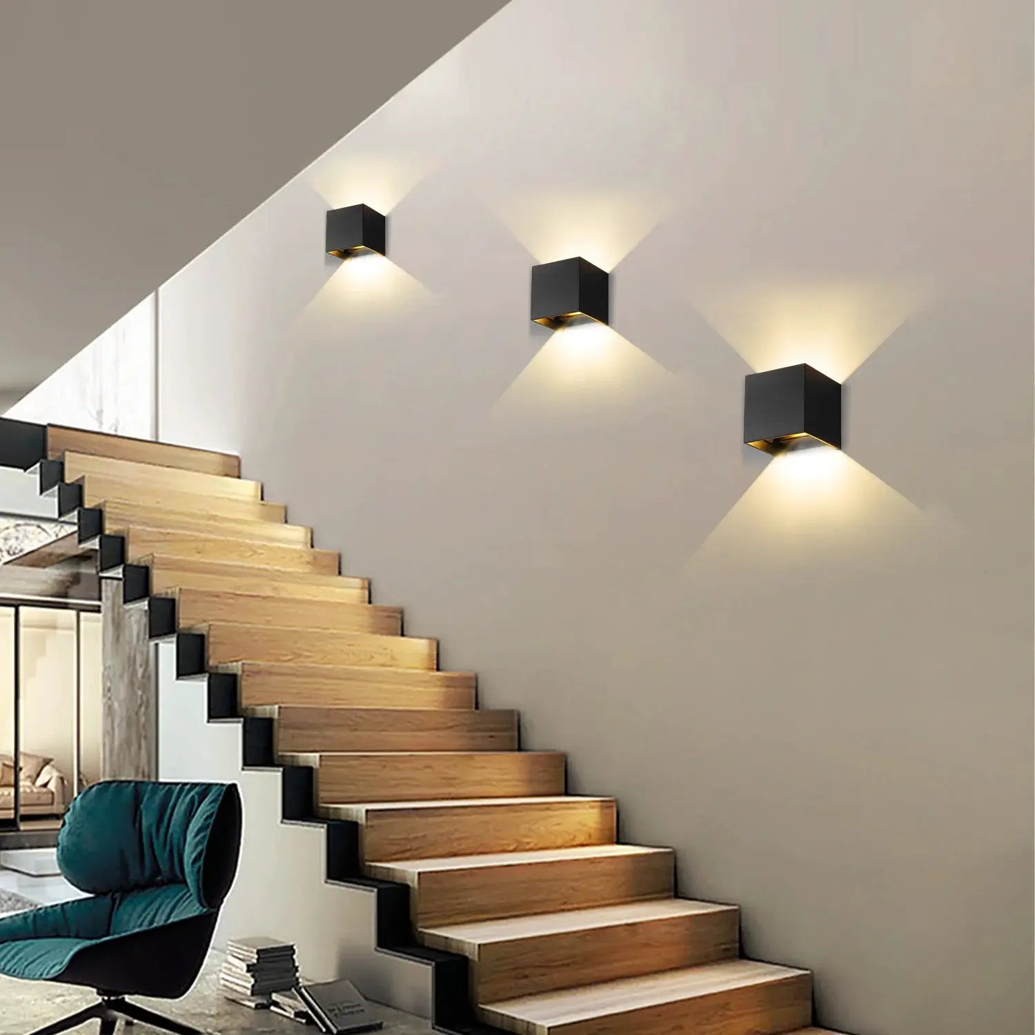 MARPOU LED wall lamp, black cube outdoor/indoor wall light with warm up/down lighting