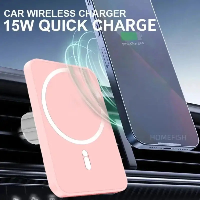 HOMEFISH pink magnetic car wireless charger for phone, 15W fast charging on car mount