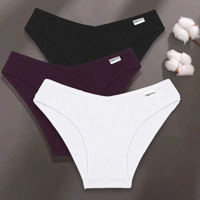 FINETOO 3-pack women's cotton panties set in black, burgundy, and white briefs