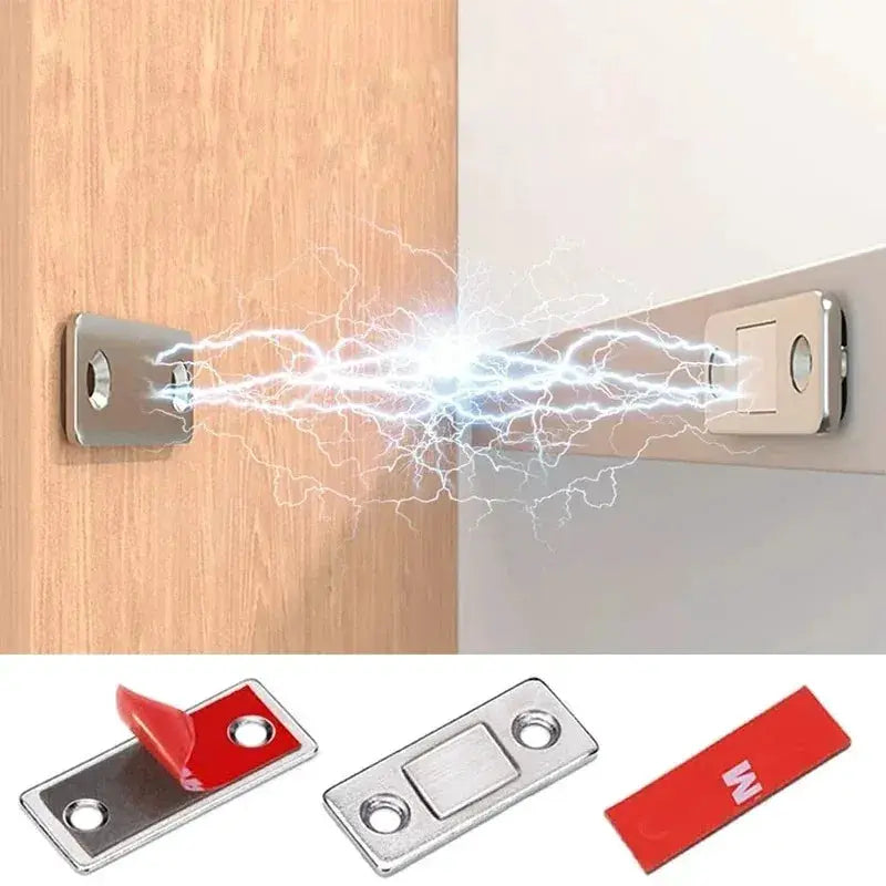 Magnetic cabinet catches set with 2 ultra-thin metal plates and adhesive mounting for kitchen and closet doors