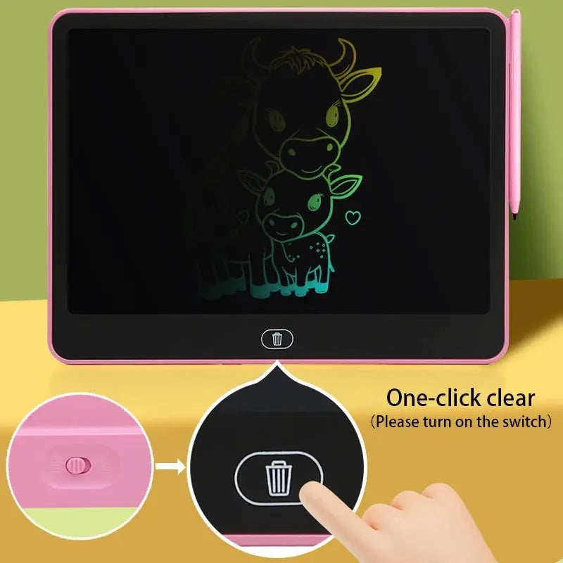 13/16 inch pink LCD drawing tablet by Simples Market with stylus and one-click clear button for kids' doodles.