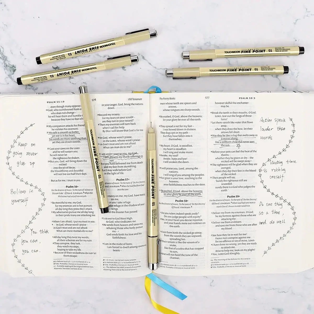 Fineliner pen set with beige hand-painted bodies and fine-point tips