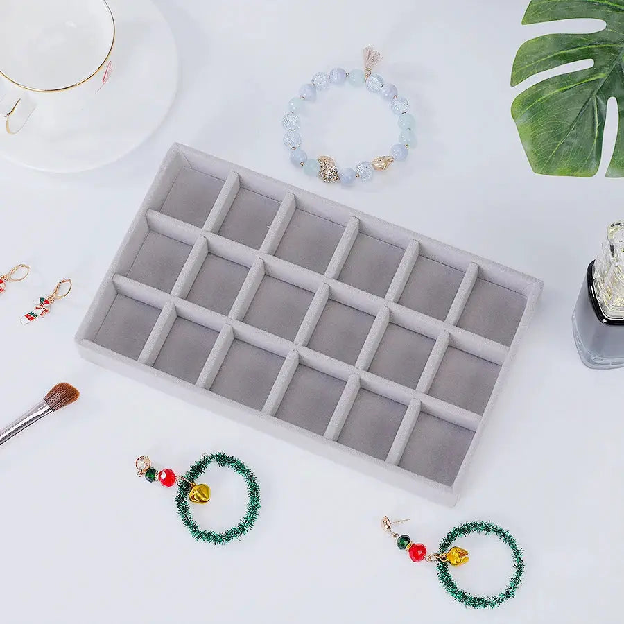 Flocking Jewelry Box Tray Velvet Interior With Wooden Base For All Kinds Of Jewelry Storage