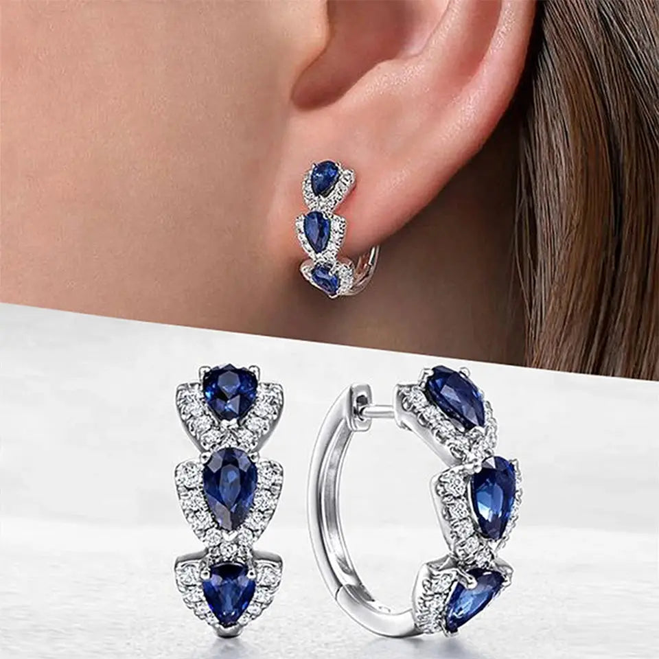 ZAKOL Pear Blue CZ Circle Hoop Earrings For Women Silver Tone Jewelry Wedding Party Accessories