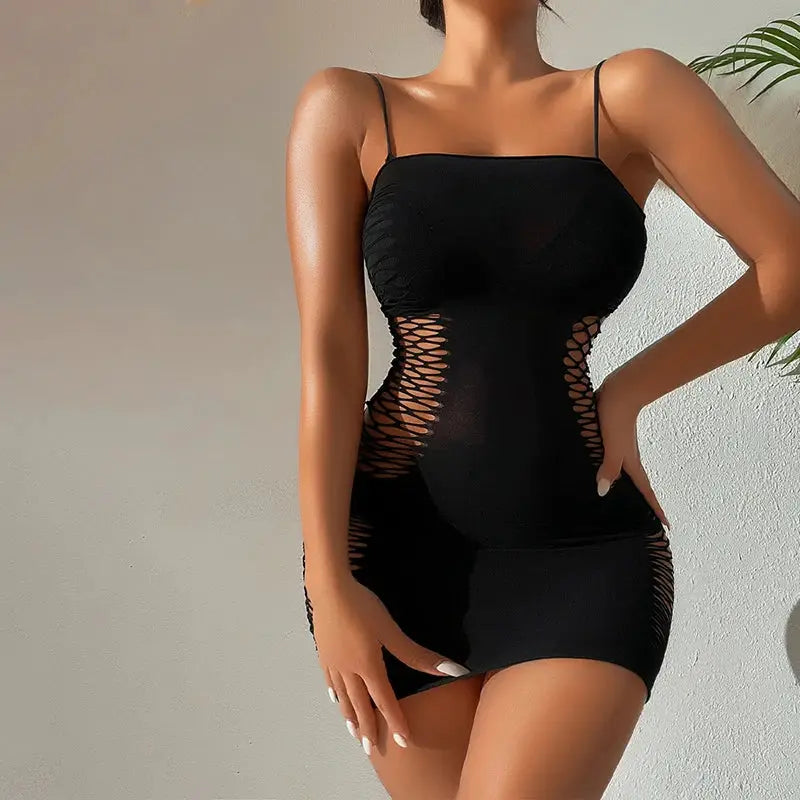 Sexy Sleeveless Bodycon Mini Dress Spaghetti Strap Hollow Clubwear