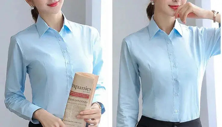 Women's light blue long-sleeve button-down shirt by Simples Market
