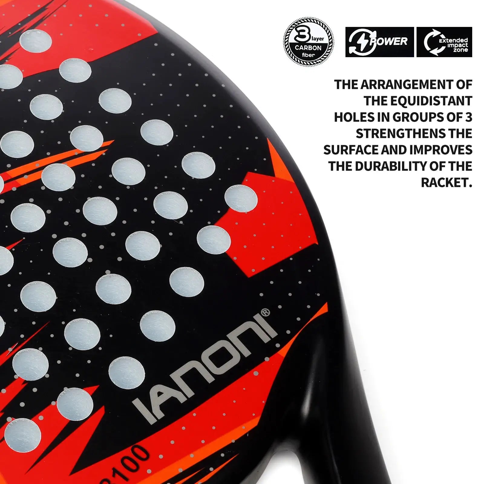 IANONI Padel Racket Carbon Fiber Surface With EVA Memory Flex Foam Core Lightweight Racquet