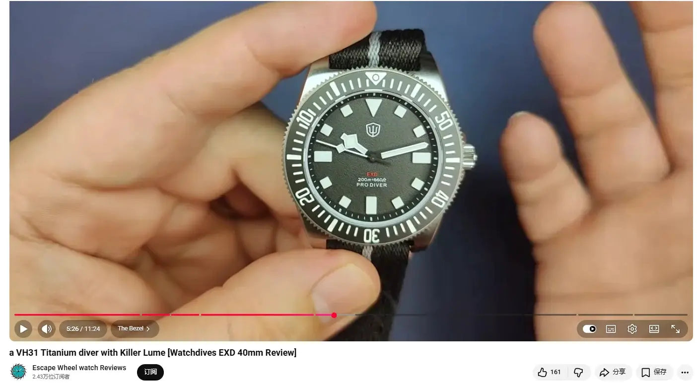 Watchdives EXD 40mm titanium diver watch on black fabric strap, grey dial with luminous markers and bold bezel