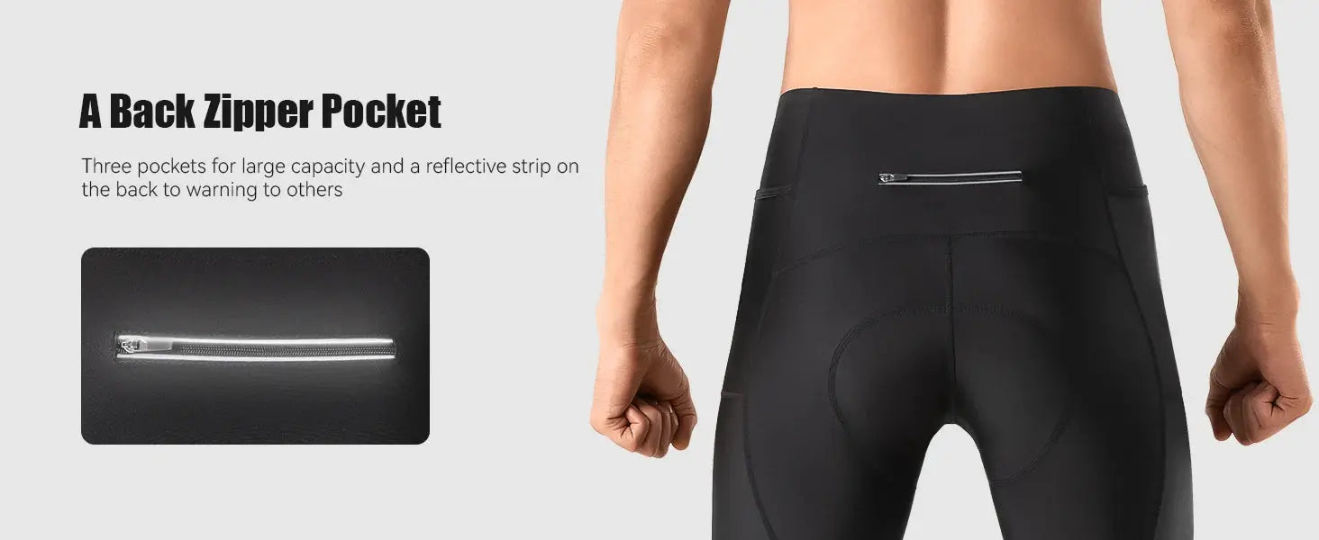 Men's performance cycling shorts by Simples Market; black breathable quick-dry fabric with back zipper pocket.