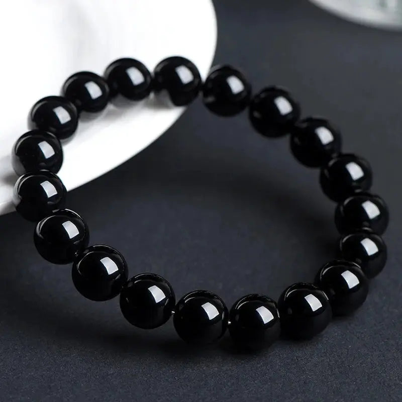 Nature Black Obsidian Onyx Beaded Bracelet For Men Unisex Natural Stone Handmade Yoga Meditation Jewelry