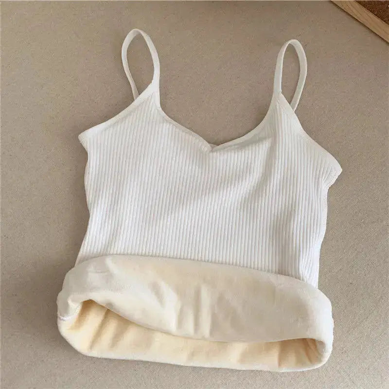 VelvetyLux Thermal Velvet Crop Top For Women Elastic Fit For Comfortable Layering Black Tank