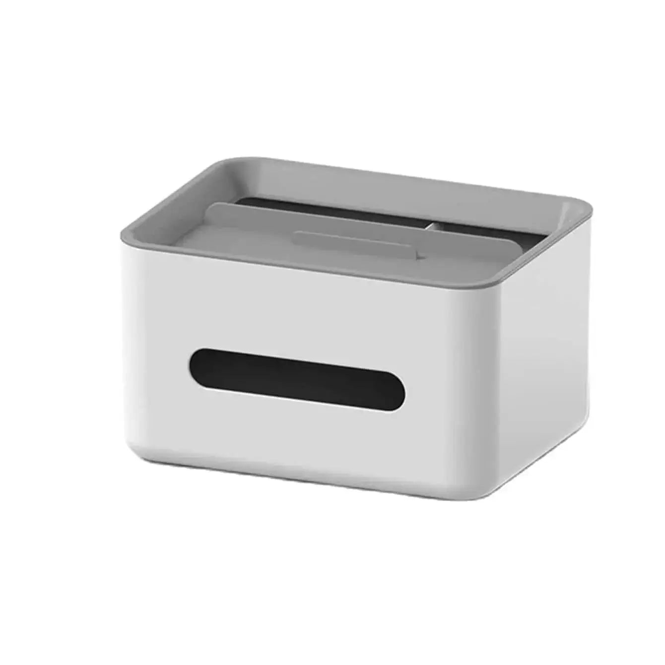 Gray Multifunctional Tissue Storage Box With Extra Compartments For Tissues And Small Essentials For Home Office